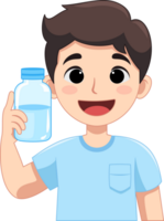 en bonne santé et content homme est en portant une rafraîchissant bouteille de l'eau. plat style dessin animé illustration. png