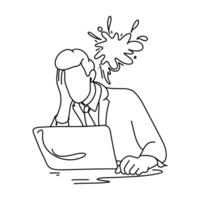 A stress concept artwork features a person with the word Oh No enclosed in a thought bubble. The person is clutching their head and wearing an anxious grimace vector