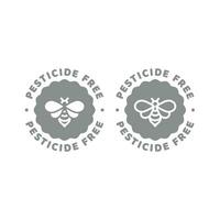 Pesticide free with bee vector label. No pesticides circle badge icon.