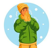 Illustration of a Man Wearing a Winter Jacket and Sneezing vector