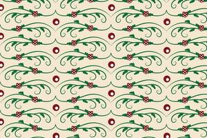 Christmas Filigree swirl berry leaf Seamless Pattern, holly leaves modern Christmas pattern, winter vibes holiday green ornate Christmas vector pattern, wrapping paper holiday printing fabric