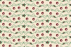 Christmas Filigree swirl berry leaf Seamless Pattern, holly leaves modern Christmas pattern, winter vibes holiday green ornate Christmas vector pattern, wrapping paper holiday printing fabric