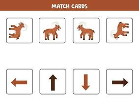 Left, right, up or down. Spatial orientation with cute brown ibex. vector