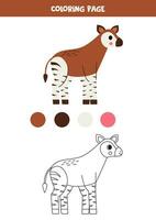 color linda dibujos animados okapi. hoja de cálculo para niños. vector