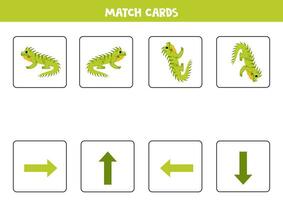 Left, right, up or down. Spatial orientation with cute green iguana. vector