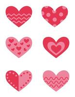 Collection of different pink hearts for valentines day. vector