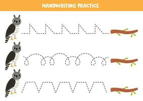 rastreo líneas para niños. linda dibujos animados arpía águila y árbol rama. escritura práctica. vector