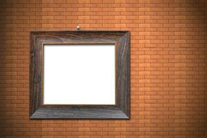 Wooden frame on brick wall background photo