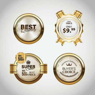 Luxury golden sale badges and labels. Retro vintage sale circle badge design