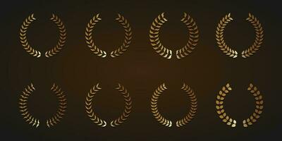Set of golden vector laurel wreaths on black background