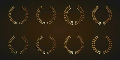 Set of golden vector laurel wreaths on black background