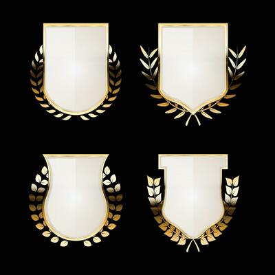 Luxury golden shield badges and labels. Retro vintage heraldic shield badge design