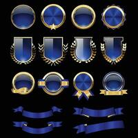 Luxury golden blue badges and labels. Retro vintage circle badge design vector