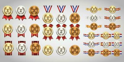 Gold, silver and bronze medals on ribbons realistic illustrations set vector