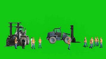 Group of 3D People in Uniform with Forklift on Green Screen video