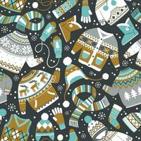 Winter knitted clothes, seamless pattern vector