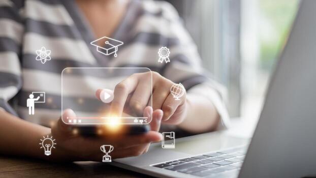 Internet education course degree, E-learning graduate certificate program concept. study knowledge to creative thinking ideas and problem-solving solutions. photo