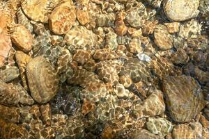 Clear water in the river and stone texture photo