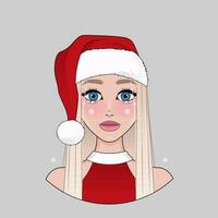 Navidad rubia niña en Papa Noel claus sombrero vector