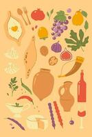 Set of Georgian food and wine. Vector graphics.