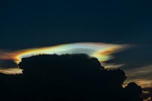 Cloud iridescence, or irisation, is a colorful light phenomenon that occurs in clouds. photo