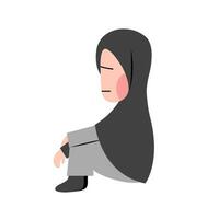 Hijab Girl Feeling Sad Illustration vector