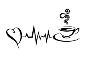 Coffee Heartbeat, vector illustration of cardiogram with coffee cup shape.