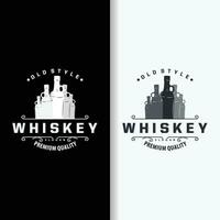 Whiskey Logo, Drink Label Design With Old Retro Vintage Ornament Illustration Premium Template vector