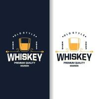 Whiskey Logo, Drink Label Design With Old Retro Vintage Ornament Illustration Premium Template vector