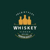 Whiskey Logo, Drink Label Design With Old Retro Vintage Ornament Illustration Premium Template vector