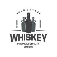 Whiskey Logo, Drink Label Design With Old Retro Vintage Ornament Illustration Premium Template vector