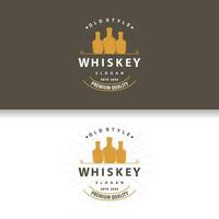 Whiskey Logo, Drink Label Design With Old Retro Vintage Ornament Illustration Premium Template vector