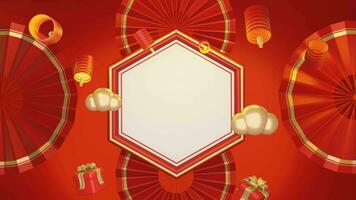 3D red background chinese new years with minimalist whiteboard, suitable for product promotion sale video