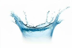 blue water splash isolated on white background, blue water splash wave, water drops and crown from splash of water photo