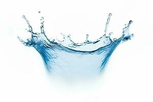 blue water splash isolated on white background, blue water splash wave, water drops and crown from splash of water photo