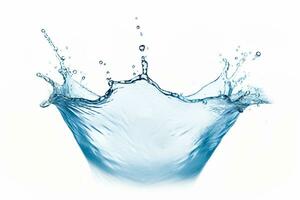 blue water splash isolated on white background, blue water splash wave, water drops and crown from splash of water photo