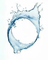 blue water splash isolated on white background, blue water splash wave, water drops and crown from splash of water photo