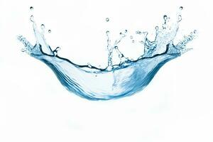 blue water splash isolated on white background, blue water splash wave, water drops and crown from splash of water photo