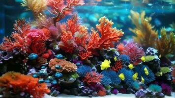 ai génératif, un aquarium avec coloré coraux et poisson video