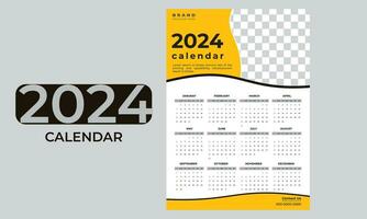 calendar year 2024, Sunday starts on Sunday. Simple calendar layout. Desk planner template with 12 months. Annual diary. Free Vector