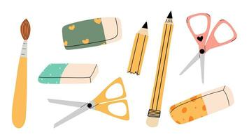 un conjunto de clerical herramientas para escuela, oficina. vector ilustración en Dibujo a mano estilo. mano dibujar ilustración