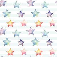 Seamless colorful stars pattern. Watercolor stars vector background in pastel colors