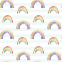 Seamless colorful rainbow pattern. Watercolor rainbows vector background in pastel colors