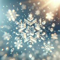 Geometric snow crystal with soft glow. AI Generated. photo