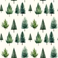 Cute watercolor fir trees seamless pattern. Trees floral background. Trendy scandi vector background