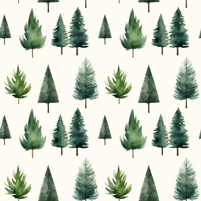 Cute watercolor fir trees seamless pattern. Trees floral background. Trendy scandi vector background