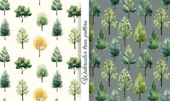 Set of watercolor trees seamless pattern. Cute trees wallpaper. Trendy scandi vector backgrounds