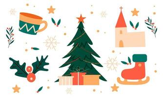 Christmas collection of decorative winter elements vector