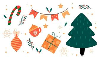 Christmas collection of decorative winter elements vector