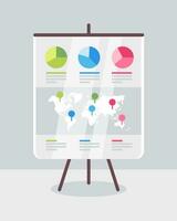 Vector illustration of roll up banner with information, world map and map pins.